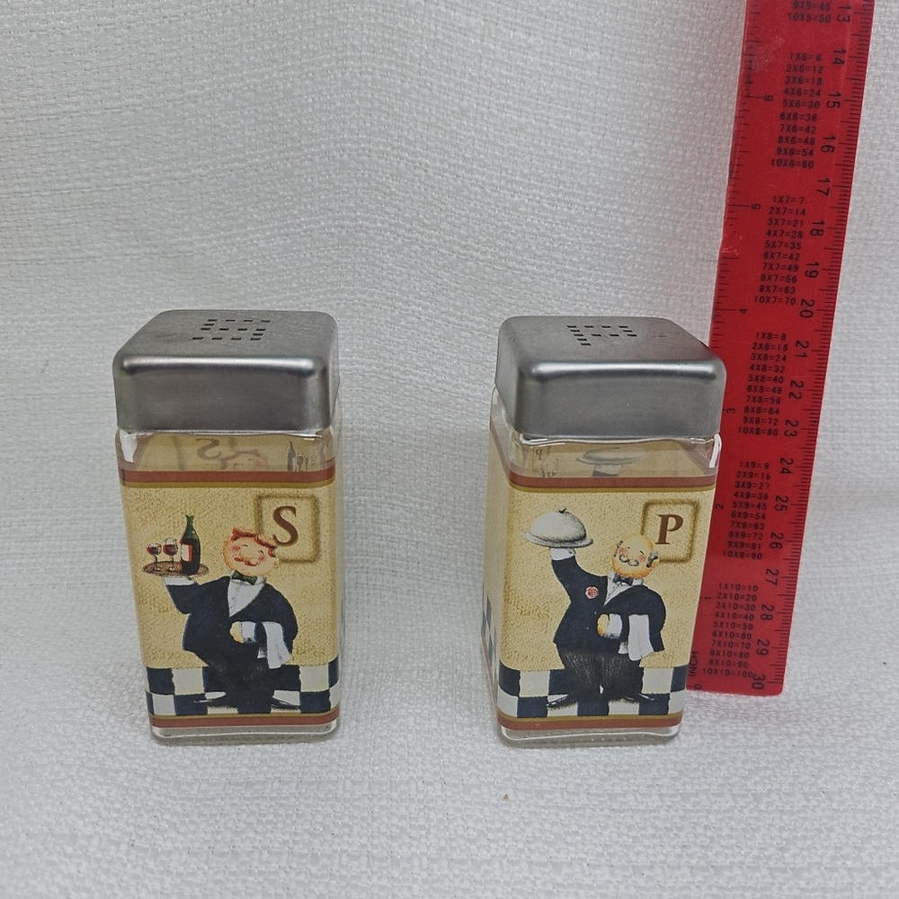 Vintage Butler Glass Salt & Pepper Shakers Stainless Steel Lid